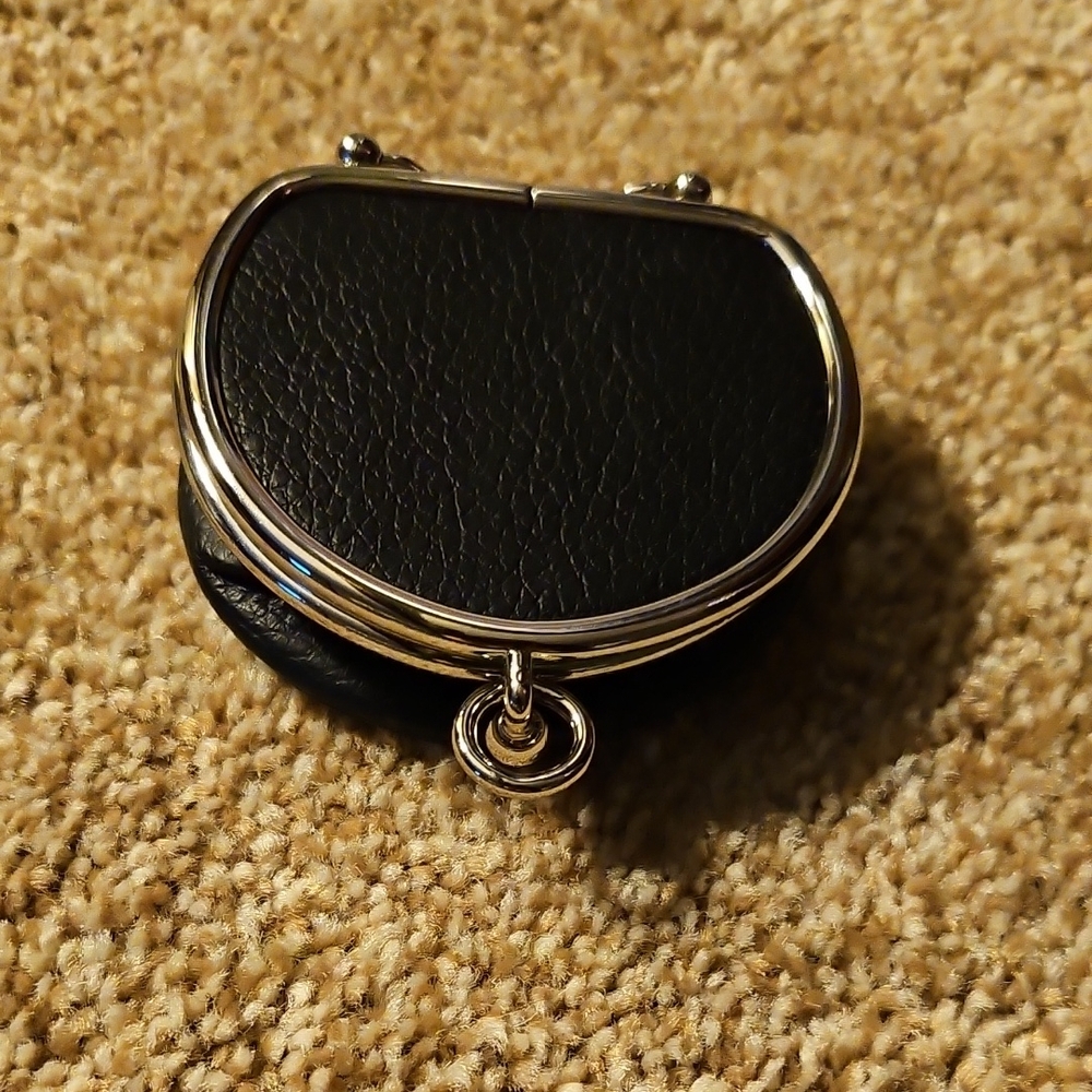 Danier Black Leather Coin Purse with Silver Accents